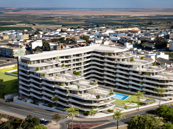 Nature apartment buildings with communal pool and outdoor areas