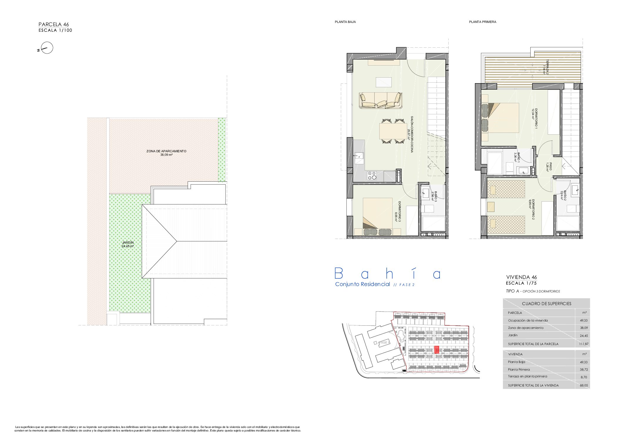 Floor plan of three bedroom townhouse in Gran Alacant